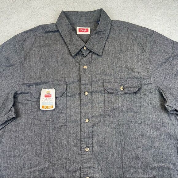 Wrangler Button Up Shirt Mens XL Gray Soft Stretch Western Outdooor Poly Cotton - Picture 4 of 15